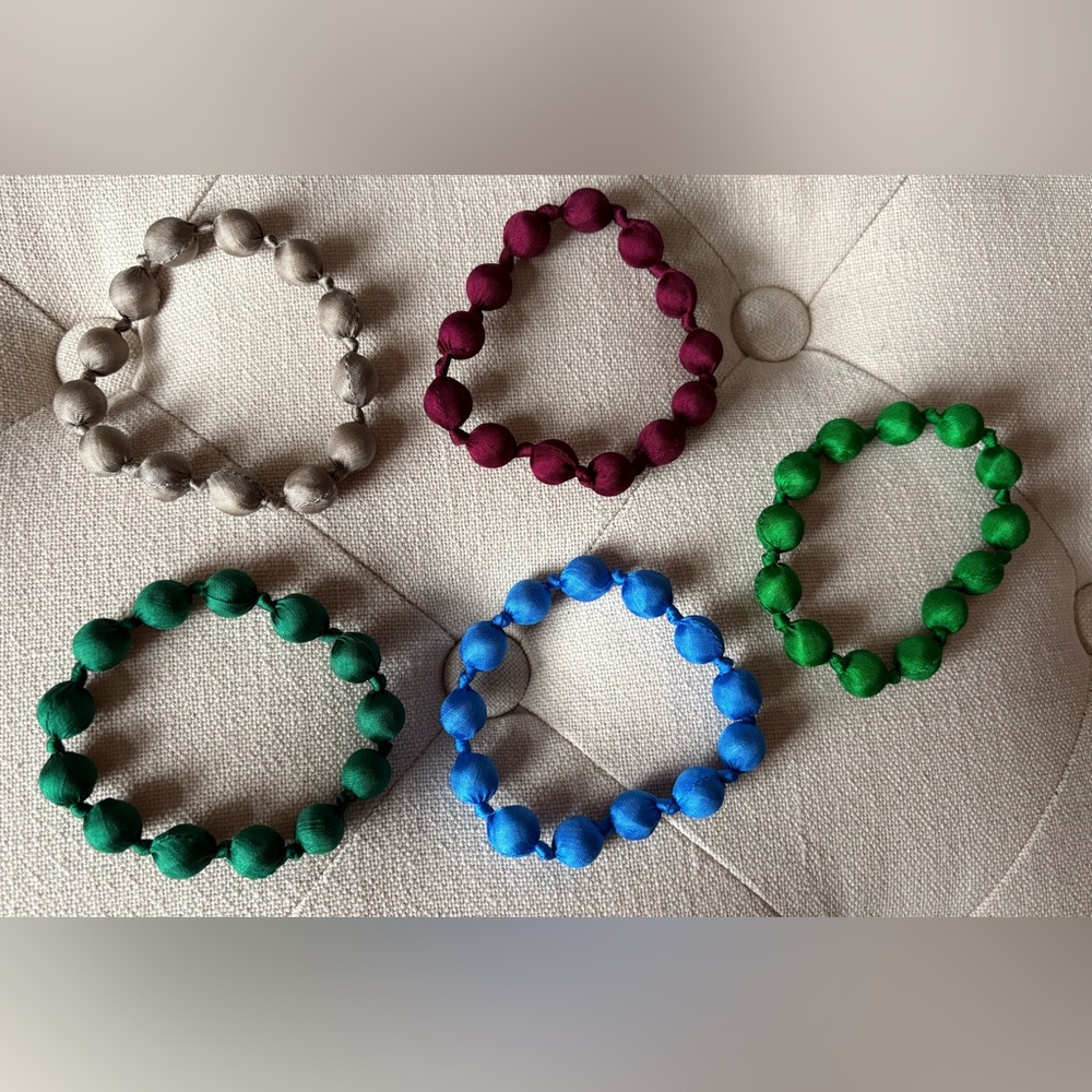 Colorful Silk Wrapped Beaded Bracelets Set Handmade - Picture 2 of 3